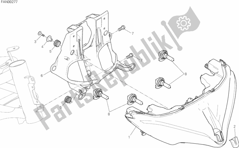 All parts for the Headlight of the Ducati Multistrada 950 Brasil 2018